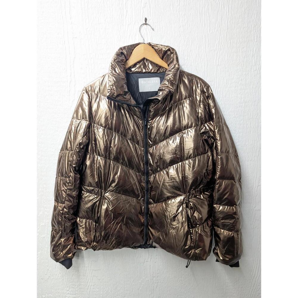 Athleta Goose Down Lofty Bronze Metallic Puffer Jacket Size Small